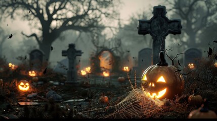 Wall Mural - Spooky Halloween Graveyard