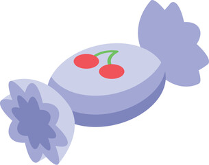 Sticker - Purple wrapped round candy with cherries isometric icon