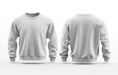 Blank white sweatshirt template for men, on invisible mannequin, from two sides, isolated on white background, for your design mockup.