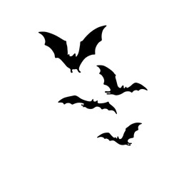 vector isolated several flying bats in different poses colorless black and white outline silhouette 