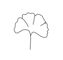 Wall Mural - Vector isolated ginkgo biloba lief colorless black and white contour line easy drawing