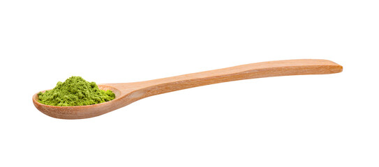 Canvas Print - matcha green tea powder in wood spoon on transparent png