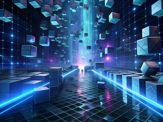 Wall Mural - abstract 3d rendering of a digital technology background with cubes and lights abstract background w
