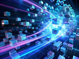 Wall Mural - abstract 3d rendering of a digital technology background with cubes and lights abstract background w