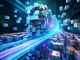 Wall Mural - abstract 3d rendering of a digital technology background with cubes and lights abstract background w