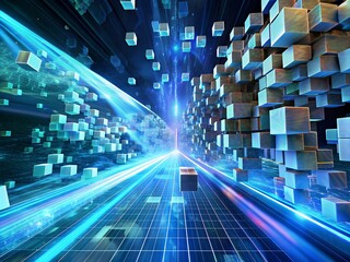 Wall Mural - abstract 3d rendering of a digital technology background with cubes and lights abstract background w