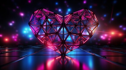 Wall Mural - A heart made of metal and glass is lit up in a dark room