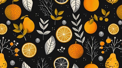 Sticker - seamless pattern with oranges and leaves 