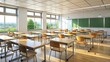 © Vecture - Empty classroom with modern desk and chairs. Interior of a modern school classroom