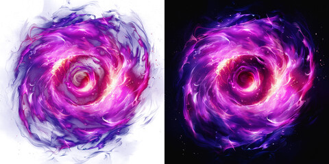 Wall Mural - purple and pink swirling fire nebula art on black and transparent background