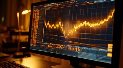 Poster - Detailed view of a gold trading chart on a computer monitor, showing recent price movements.