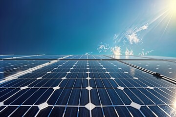 Rows of Panels: Solar panels under a bright sky