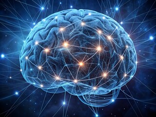 Wall Mural - 3d illustration of human brain with glowing connection lines over dark background