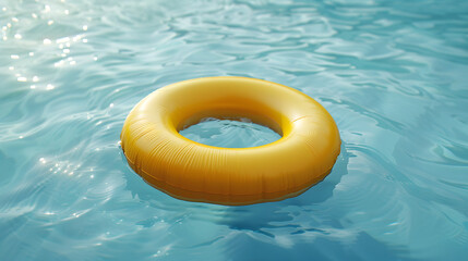 yellow swimming pool ring float in blue water. concept color summer isolated on white background, professional photography, png