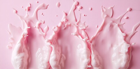 Poster - Set of milky pink liquids cut into the shape of smoothies, yogurts, or creams