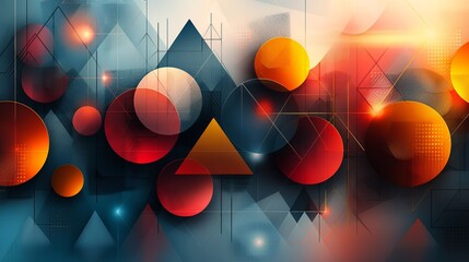 Sticker - Artistic abstract background featuring a harmonious mix of circles, triangles, and fluid shapes, providing a versatile and visually stimulating design element. high resolution Illustration, in the