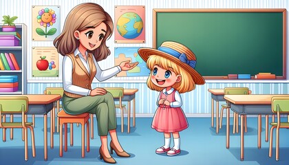 A little girl and a teacher