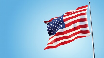 American Flag Waving Against Clear Blue Sky

