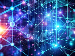 Wall Mural - abstract background with a glowing grid and lights. 3d rendering