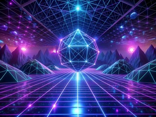 Wall Mural - abstract polygonal space background with neon lights, 3d rendering
