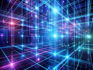 Wall Mural - abstract background with a glowing grid and lights. 3d rendering