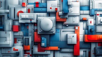 Wall Mural - Dynamic aerial abstract background highlighting unique urban views in shades of grey, blue, and red, offering a modern and visually appealing composition for creative projects. high resolution