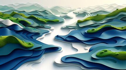 Sticker - Stunning aerial abstract background featuring a mix of bodies of water and natural landscapes in blue, white, and green, perfect for various creative applications. high resolution Illustration, in