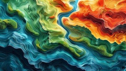 Poster - Vibrant aerial abstract background featuring natural landscapes and bodies of water in a colorful palette, ideal for adding a lively touch to any project. high resolution Illustration, in the style