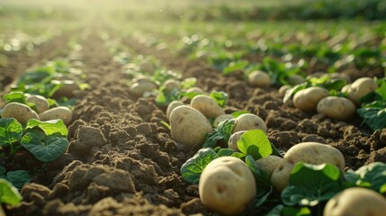 Growing organic potatoes on plantations through farming and agriculture practices