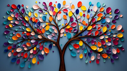 Sticker - colorful tree with leaves on hanging branches illustration background. 3d abstraction wallpaper . fl