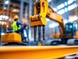 © Chopang.studio - Close-up of a construction machinery arm gripping a metal beam in an industrial setting, with a worker operating equipment in the background.