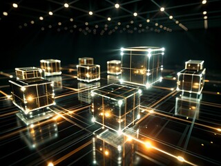 Wall Mural - abstract 3d rendering of cube with glowing lights. technology background.