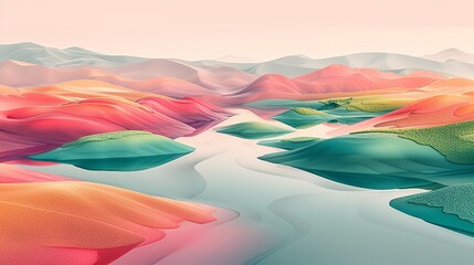 Canvas Print - Abstract aerial background with colorful bodies of water and natural landscapes in shades of pink, green, and orange providing a lively and vibrant design for various uses. high resolution