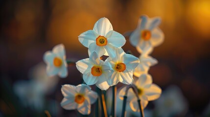 Close up of small white daffodil group