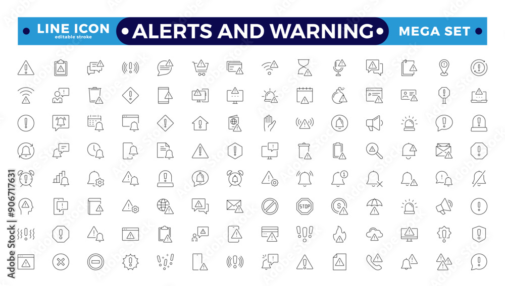 Line Stop Risk Icon Warning and risk. Set of line icons in linear style. Warning ...