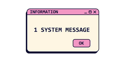 Wall Mural - Old system message window on screen in pink color. Retro warning system notification.