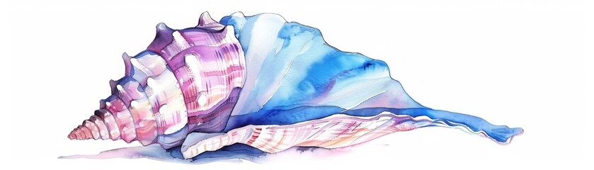 Poster - Tranquil Seashell in Watercolor - Delicate Marine Element in Light Hues on White Background