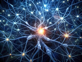 Wall Mural - digital illustration of a nerve cell in digital background. 3d rendering