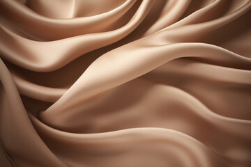 Processed collage of smooth wavy beige light brown satin silk cloth fabric texture. Background