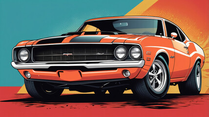 muscle car with pop art and vector style