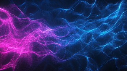 Leinwandbilder - Abstract digital illustration with pink and blue light waves on a dark background. Vivid, electric, and dynamic design for technology themes.