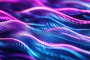 Aufkleber - Abstract digital wave pattern with neon lights in blue and pink, representing modern technology and futuristic design.