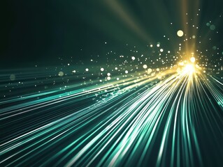 Poster - Abstract light trails with sparkling particles depicting speed, motion, and technology in a futuristic digital landscape.