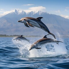 Dolphins Leaping Through Waves