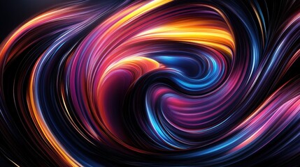 Fototapete - Colorful abstract digital art swirling with vibrant light streaks in dark background, creating a dynamic, energetic visual effect.