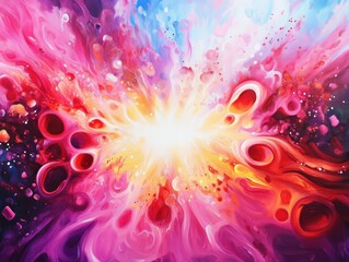 Fototapete - Vibrant abstract explosion of color with bright lights in a dynamic, energetic background. Perfect for creative and futuristic designs.
