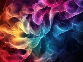 Poster - Vibrant abstract smoke art blending various colors creating a mesmerizing, fluid pattern for digital backgrounds or decorative designs.