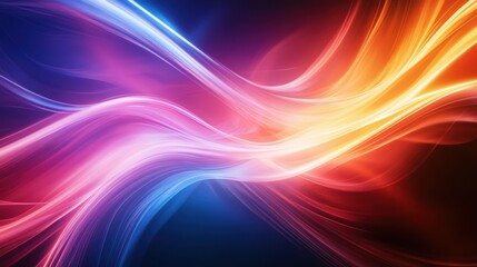 Leinwandbilder - Vivid abstract background with intertwined colorful light waves in blue, red, and orange hues, creating a vibrant and dynamic visual effect.