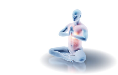 Sticker - Man in seated Namaste pose emanating warm energy glow