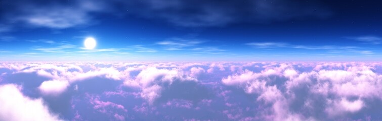 Sun above the clouds, view of clouds and sun in the sky, 3d rendering